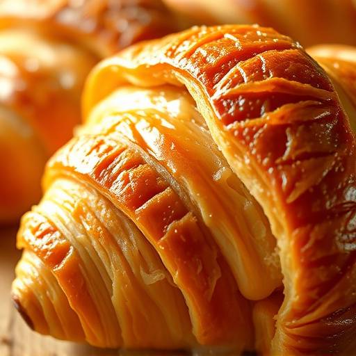 Croissant amanteigado e folhado.