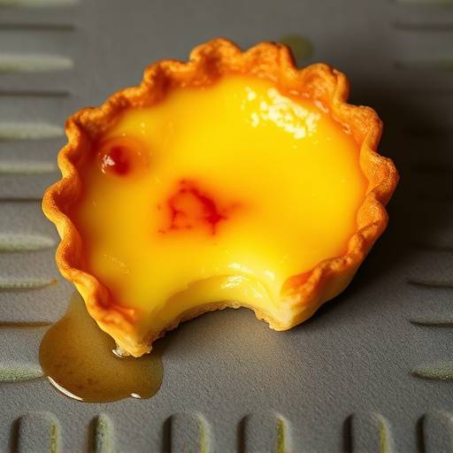 Pastel de nata com massa folhada dourada e creme queimado.
