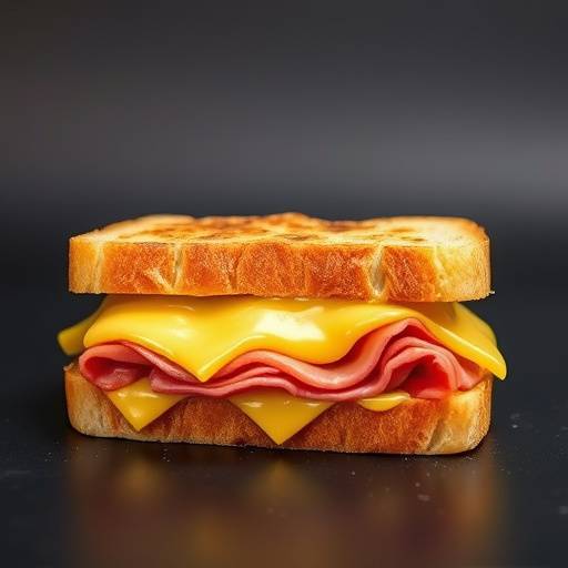 Sanduíche mista com queijo derretido e fiambre.