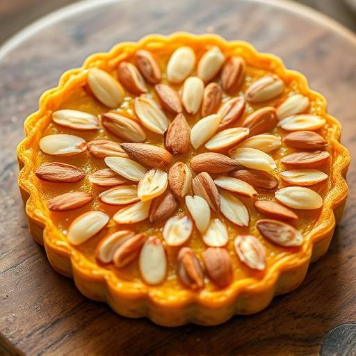 Tarte de amêndoa com amêndoas laminadas.